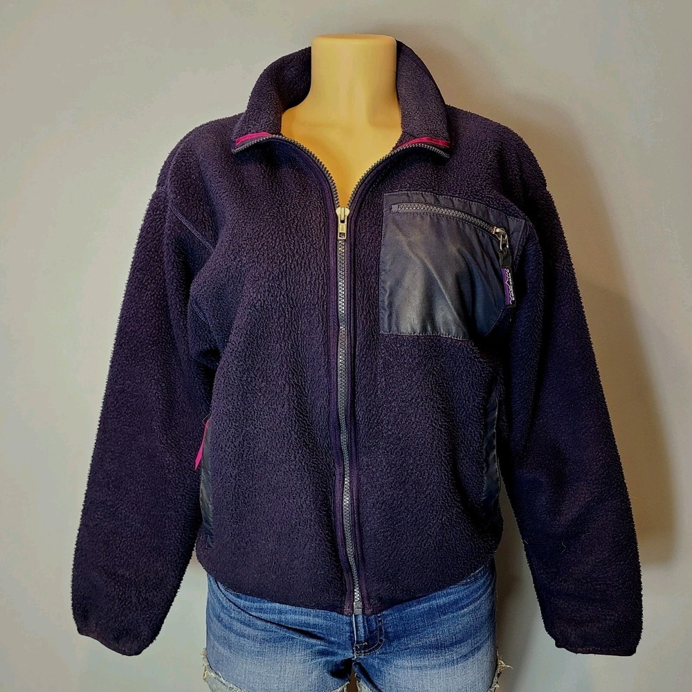 Patagonia Vintage 90s Womens Synchilla Fleece Full Zip Jacket Size‎ 10 Pocket